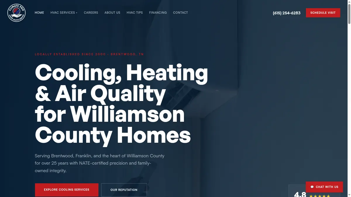 Climate Pro White Glove Service desktop website design