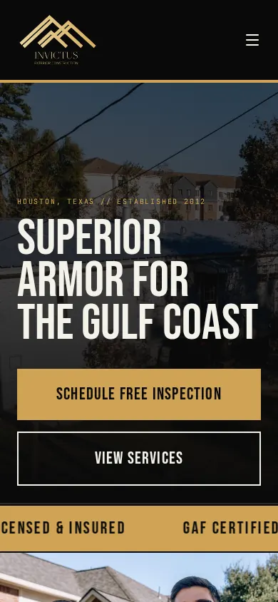 Invictus Exterior Construction mobile website design