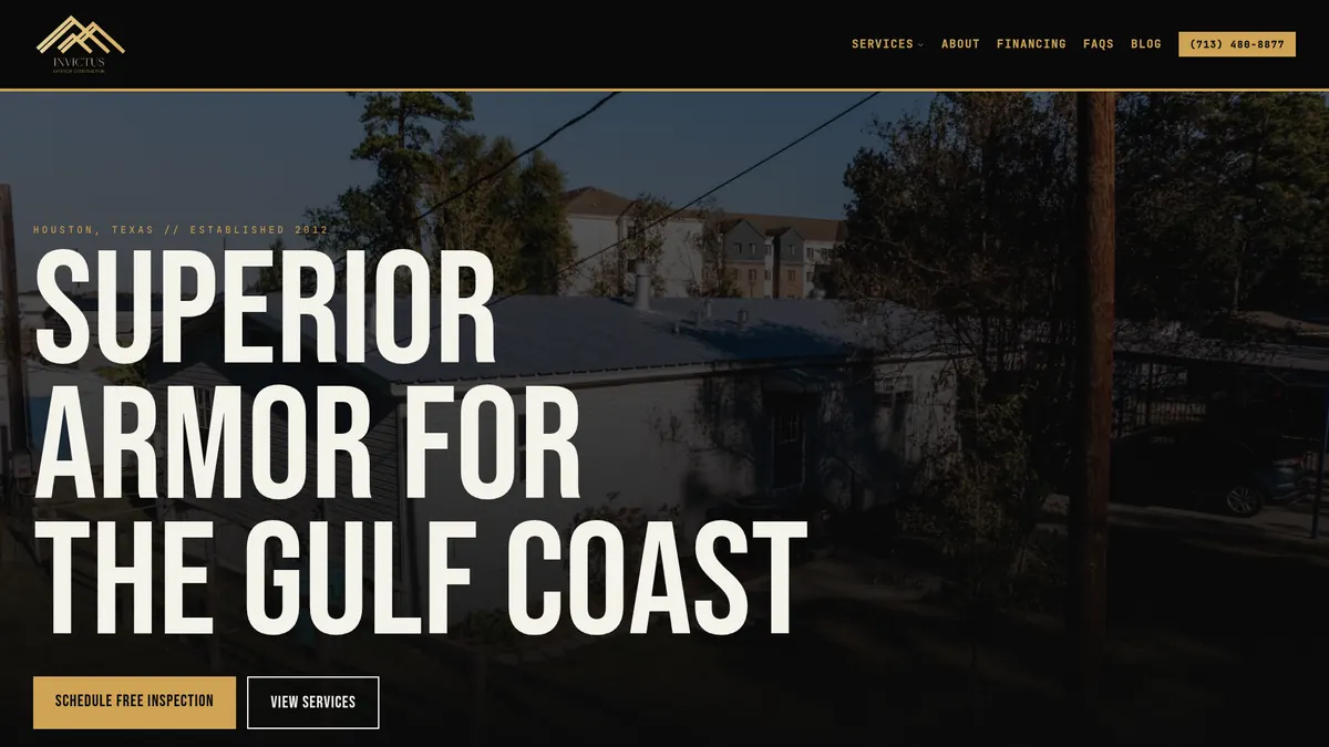 Invictus Exterior Construction desktop website design