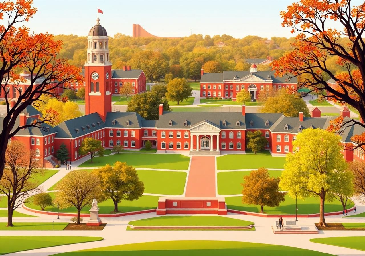 Iowa State University campus in Ames with the Campanile bell tower and red-brick buildings
