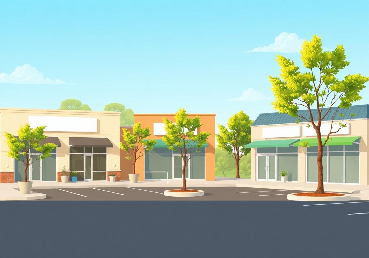Friendly Hiawatha Iowa small business plaza with modern storefronts and parking