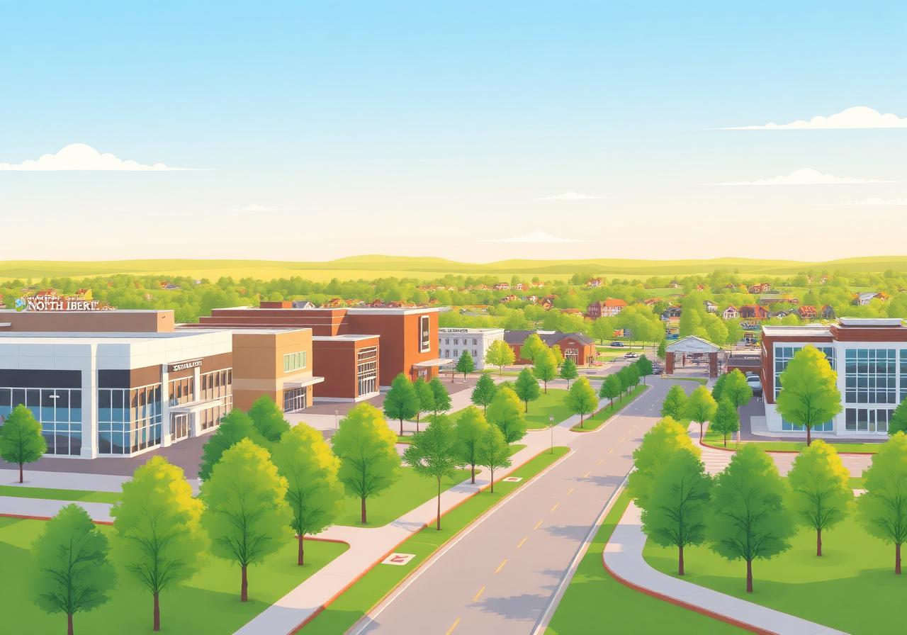 North Liberty Iowa, a fast-growing suburban town with modern commercial buildings