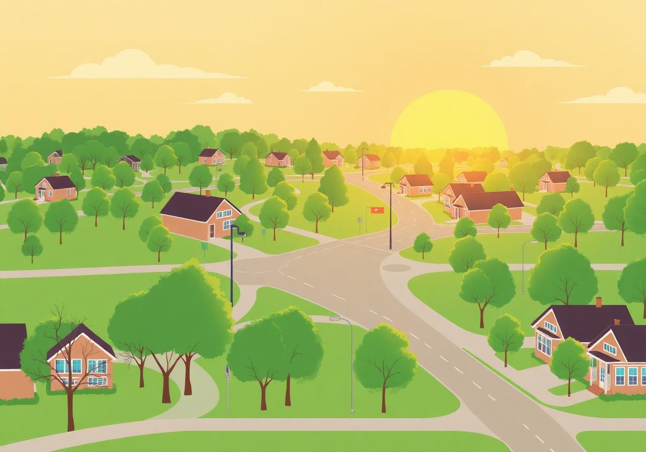 Aerial view of the small Iowa community of Robins with quiet residential streets and parks