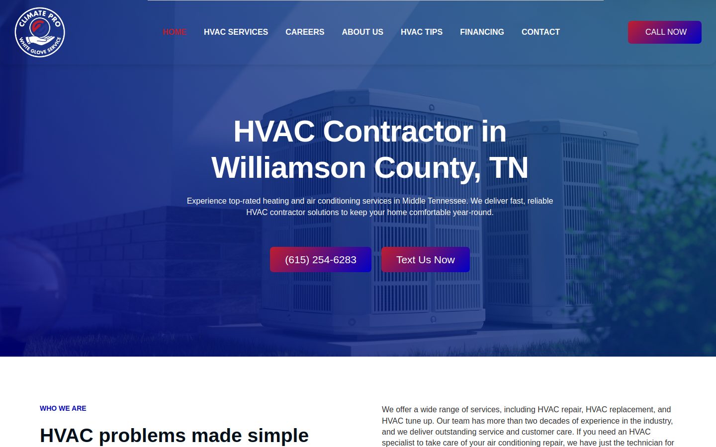 Climate Pro White Glove Service website mockup