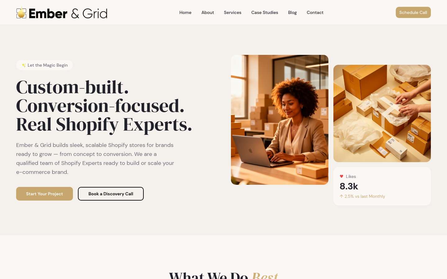 Ember & Grid - Shopify development agency website