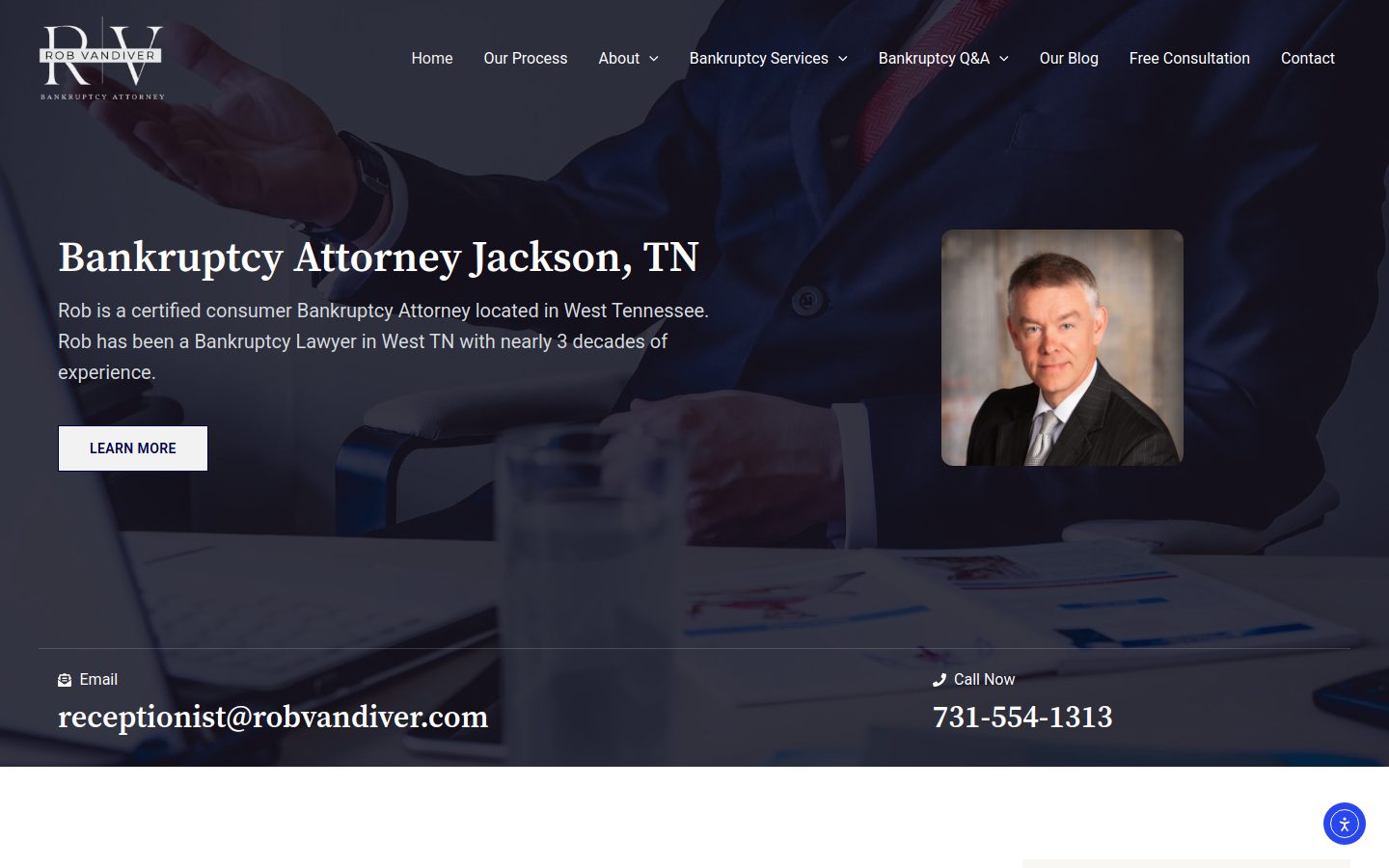 Rob Vandiver Bankruptcy Law website mockup