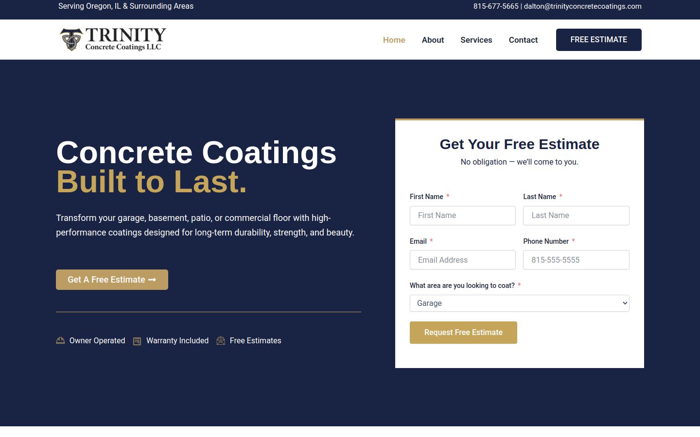 Trinity Concrete Coatings LLC website mockup